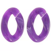 Eslabón acrílico trenzado oval 29,5x20 mm - Violeta jaspeado - Blanco x1