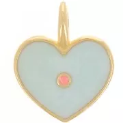 Colgante corazón 24x19 mm resina epoxi - Dorado oro fino - Perla azul cielo x1