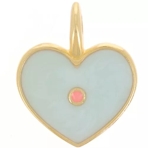 Colgante corazón 24x19 mm resina epoxi - Dorado oro fino - Perla azul cielo x1