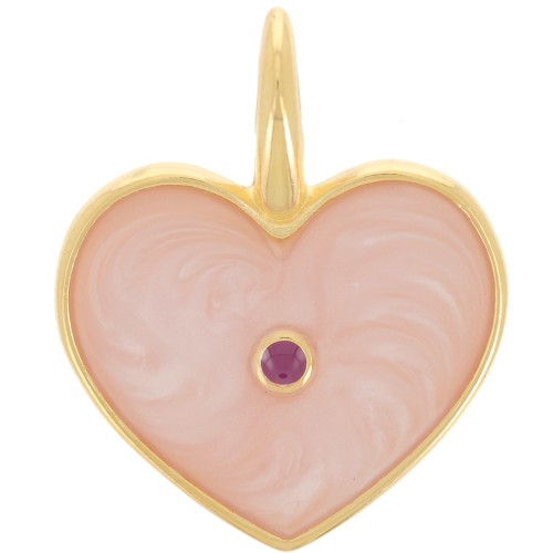 Colgante corazón 24x19 mm resina epoxi - Dorado oro fino - Rosa nacarado x1