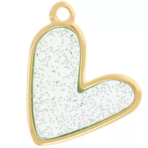 Colgante corazón 21x18 mm epoxy vitrail - Dorado oro fino - Azul - Purpurina plata