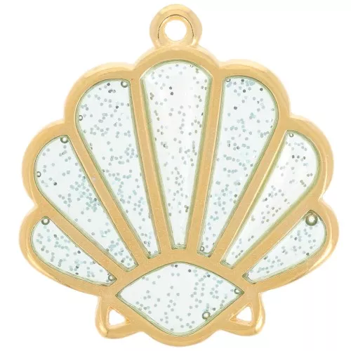 Colgante concha 25x23mm epoxy vitrail - Dorado con oro fino - Plateado con purpurina azul