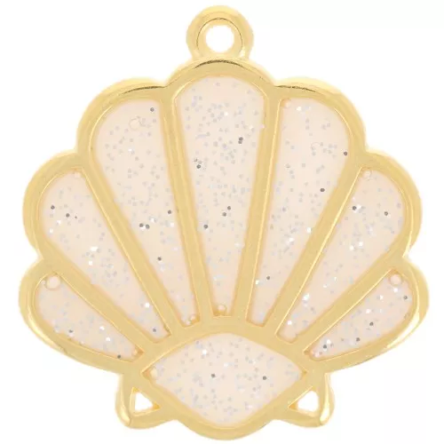 Colgante concha 25x23mm epoxy vitrail - Oro fino - Nude - Purpurina plata
