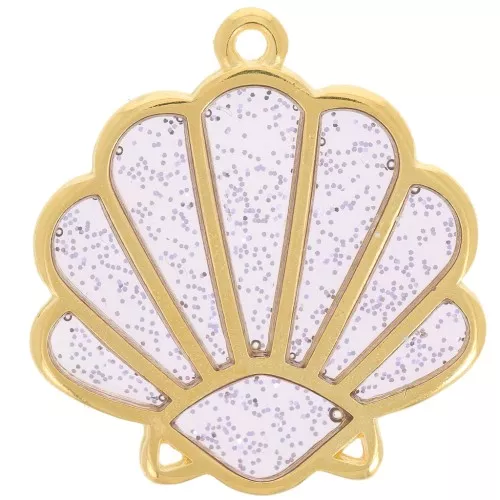 Colgante concha 25x23mm epoxy vitrail Oro fino - Violeta - Plata purpurina