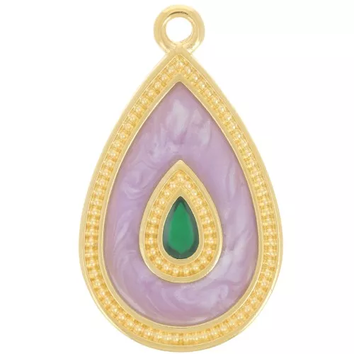 Colgante gota 27x16 mm con resina epoxi - Dorado con oro fino - Perla lila x1