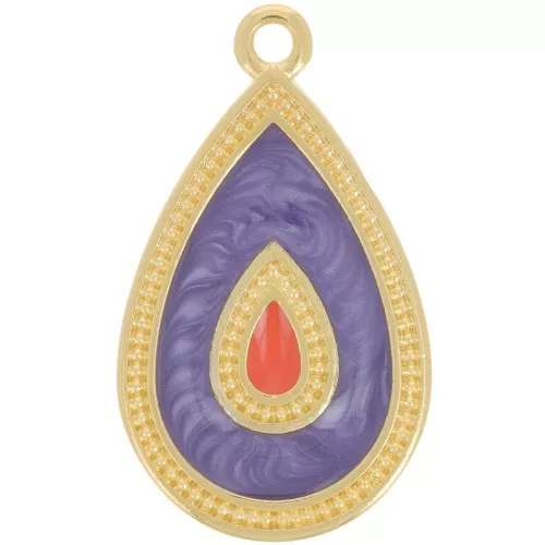 Colgante gota 27x16 mm con resina epoxi - Dorado con oro fino - Violeta nacarado x1