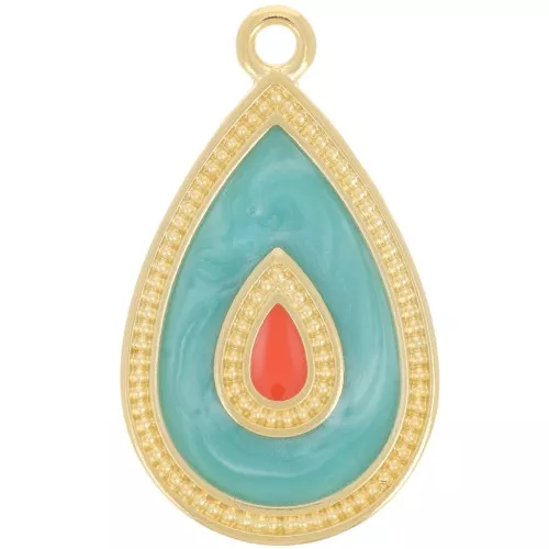 Colgante gota 27x16 mm con resina epoxi - Dorado con oro fino - Turquesa nacarada x1