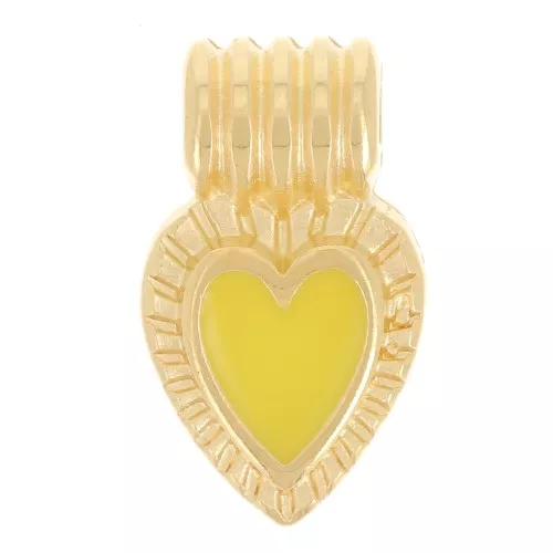 Mini colgante corazón estriado 15x7 mm con resina epoxi - Dorado con oro fino - Amarillo x1