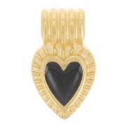 Mini colgante corazón estriado 15x7 mm con resina epoxi - Dorado con oro fino - Negro x1|raw }}