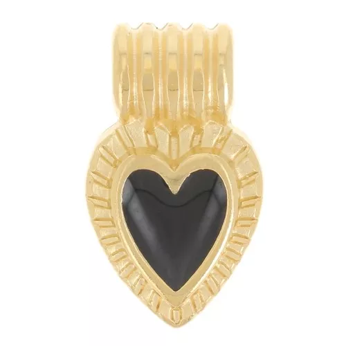 Mini colgante corazón estriado 15x7 mm con resina epoxi - Dorado con oro fino - Negro x1