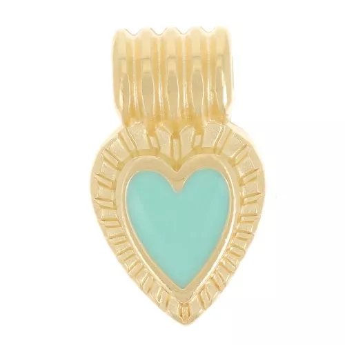 Mini colgante corazón estriado 15x7 mm con resina epoxi - Dorado con oro fino - Turquesa