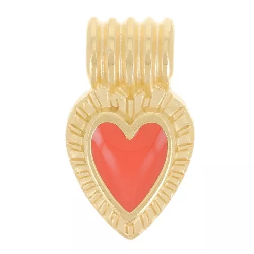 Mini colgante corazón estriado 15x7 mm con resina epoxi - Dorado con oro fino - Naranja x1