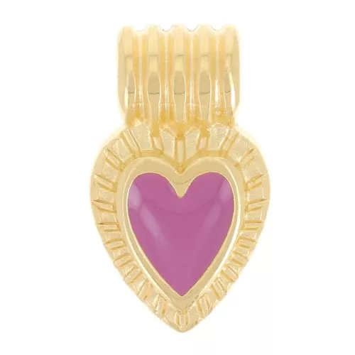 Mini colgante corazón estriado 15x7 mm con resina epoxi - Dorado con oro fino - Ciruela x1