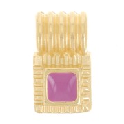 Mini colgante cuadrado estriado 10x6 mm con resina epoxi - Dorado con oro fino - Ciruela x1