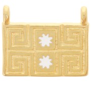 Colgante rectángulo 16x20 mm - motivo étnico - Dorado con oro fino - Blanco x1