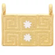 Colgante rectángulo 16x20 mm - motivo étnico - Dorado con oro fino - Blanco x1