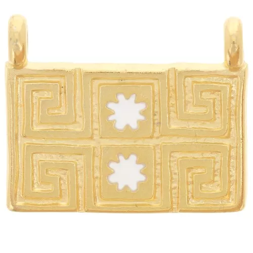 Colgante rectángulo 16x20 mm - motivo étnico - Dorado con oro fino - Blanco x1
