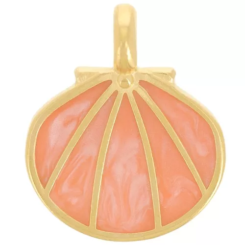 Colgante de concha de 19x16 mm con resina epoxi - Dorado con oro fino - Salmón nacarado
