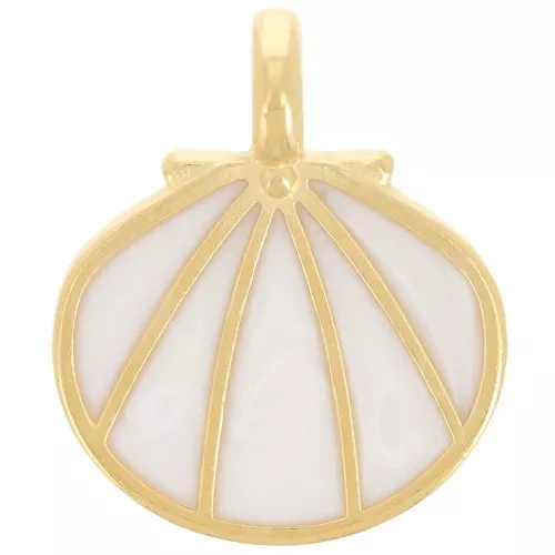 Colgante de concha 19x16 mm con resina epoxi - Dorado con oro fino - Blanco nacarado x1