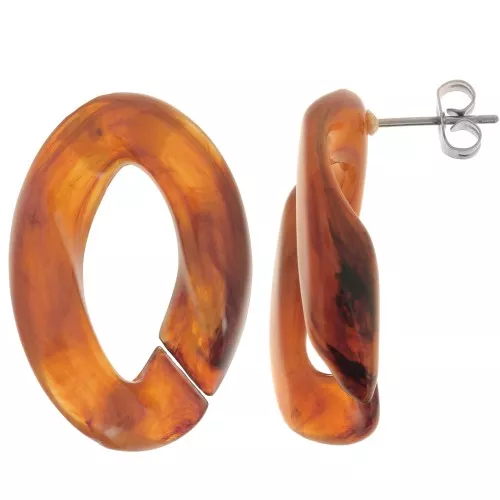 Pendientes Oval Twisted 29.5x20mm - Marrón jaspeado - Marrón oscuro x2