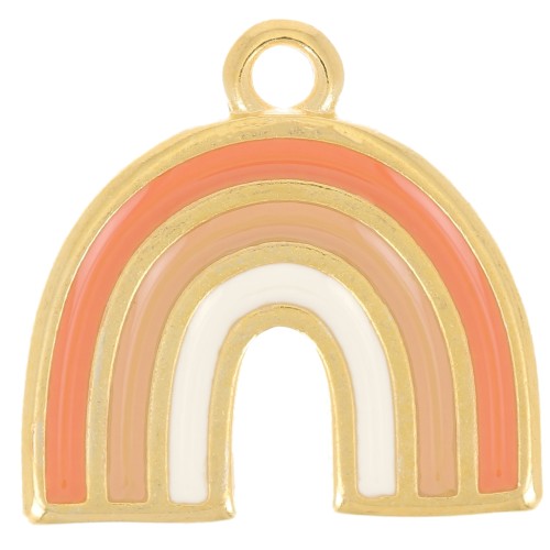 Colgante arco iris 16x17 mm con resina epoxi - Dorado con oro fino - Naranja x1