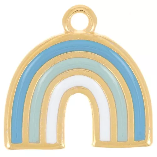 Colgante arco iris 16x17 mm con resina epoxi - Dorado con oro fino - Azul múltiple x1