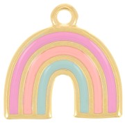 Colgante arco iris 16x17 mm con resina epoxi - Dorado con oro fino - Multi-rosa x1|raw }}