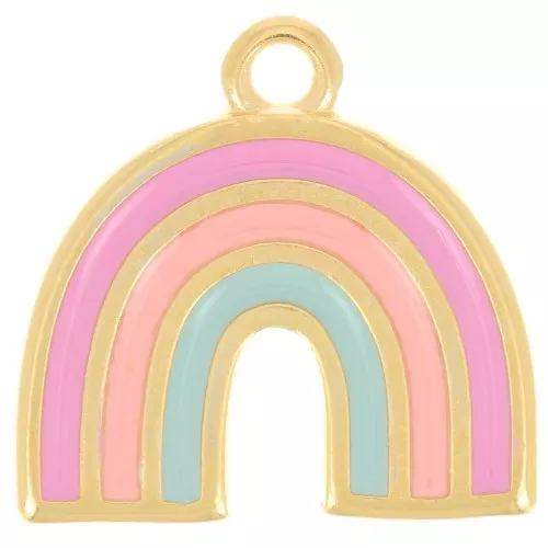 Colgante arco iris 16x17 mm con resina epoxi - Dorado con oro fino - Multi-rosa x1