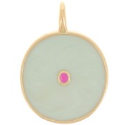 Colgante redondo de 20 mm con resina epoxi - Dorado con oro fino - Perla menta x1|raw }}