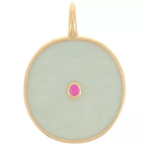 Colgante redondo de 20 mm con resina epoxi - Dorado con oro fino - Perla menta x1