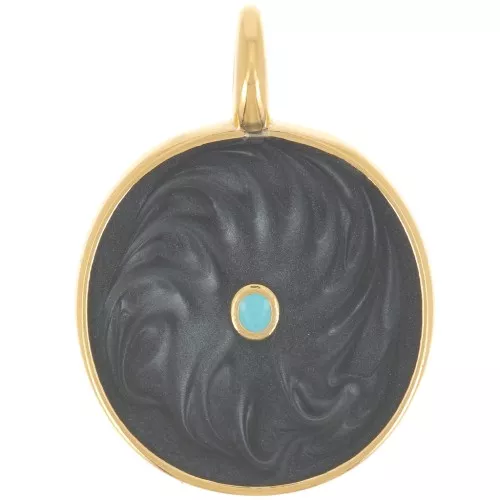 Colgante redondo de 20 mm con resina epoxi - Dorado con oro fino - Negro nacarado x1