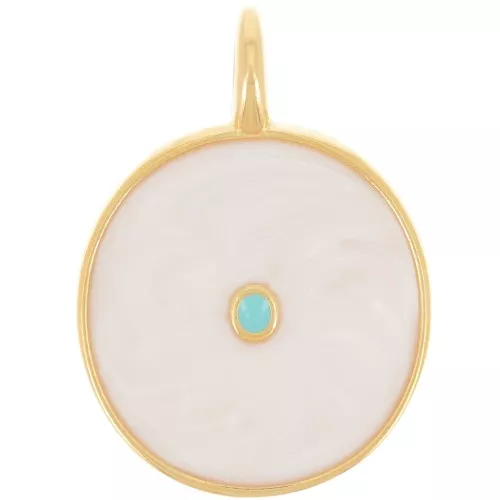 Colgante redondo de 20 mm con resina epoxi - Dorado con oro fino - Perla crema x1