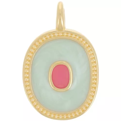 Colgante ovalado 27x17 mm con resina epoxi - Dorado con oro fino - Menta nacarada x1