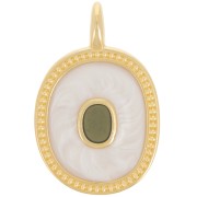 Colgante ovalado 27x17 mm con resina epoxi - Dorado con oro fino - Perla crema x1|raw }}