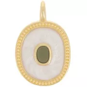 Colgante ovalado 27x17 mm con resina epoxi - Dorado con oro fino - Perla crema x1