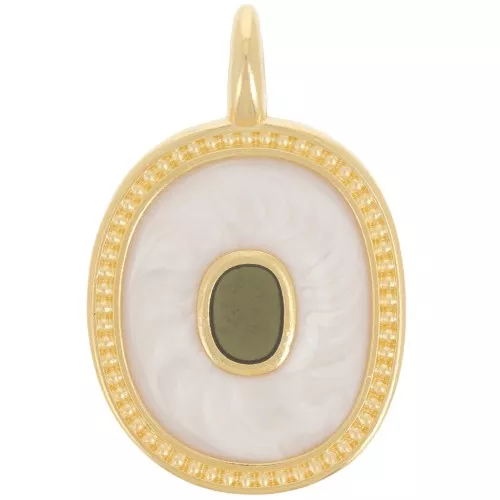 Colgante ovalado 27x17 mm con resina epoxi - Dorado con oro fino - Perla crema x1