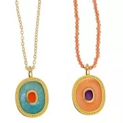 Colgante ovalado 27x17 mm con resina epoxi - Dorado con oro fino - Perla crema x1