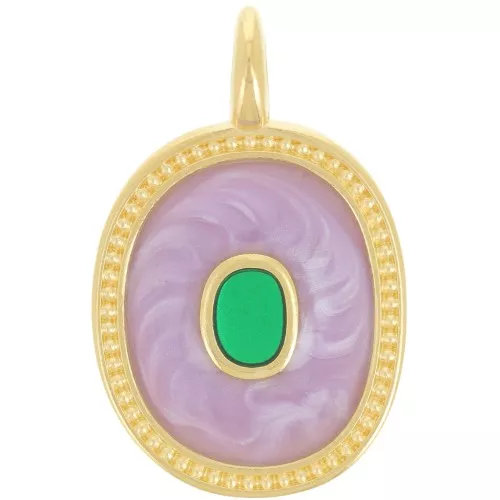 Colgante oval 27x17 mm con resina epoxi - Dorado con oro fino - Perla lila x1