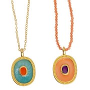 Colgante oval 27x17 mm con resina epoxi - Dorado con oro fino - Perla lila x1