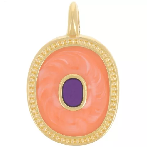 Colgante ovalado 27x17 mm con resina epoxi - Dorado con oro fino - Salmón nacarado x1