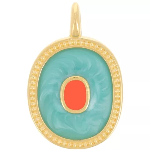 Colgante ovalado 27x17 mm con resina epoxi - Dorado con oro fino - Turquesa nacarada x1