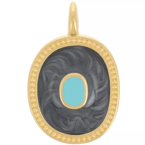 Colgante ovalado 27x17 mm con resina epoxi - Dorado con oro fino - Negro nacarado x1