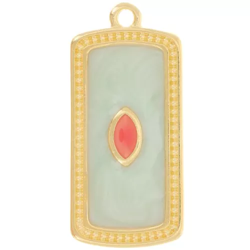 Colgante rectángulo 29x14 mm con resina epoxi - Dorado con oro fino - Perla menta x1