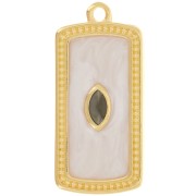 Colgante rectángulo 29x14 mm con resina epoxi - Dorado con oro fino - Perla crema x1