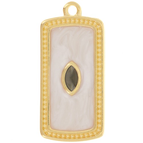 Colgante rectángulo 29x14 mm con resina epoxi - Dorado con oro fino - Perla crema x1