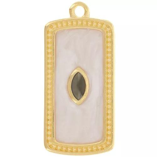 Colgante rectángulo 29x14 mm con resina epoxi - Dorado con oro fino - Perla crema x1