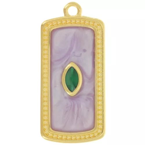 Colgante rectángulo 29x14 mm con resina epoxi - Dorado con oro fino - Perla lila x1