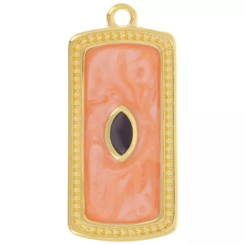 Colgante rectángulo 29x14 mm con resina epoxi - Dorado con oro fino - Perla salmón x1