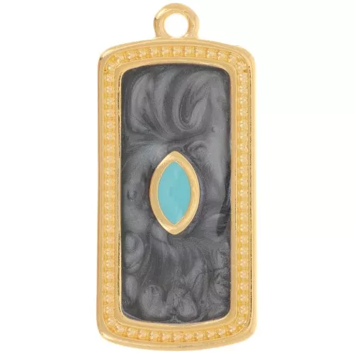 Colgante rectángulo 29x14 mm con resina epoxi - Dorado con oro fino - Negro nacarado x1