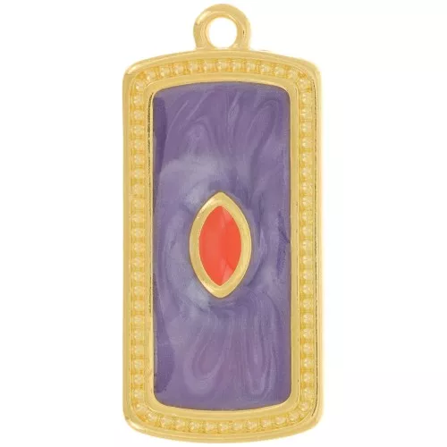 Colgante rectángulo 29x14 mm con resina epoxi - Dorado con oro fino - Violeta nacarado x1